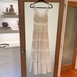 Frankie's Bikinis Cream and Blue Floral Maxi Dress